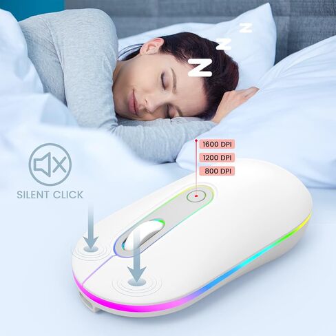 LODVIE Wireless Mouse, 2.4G Slim Silent Computer Mouse with RGB LED Backlight, Rechargeable Cordless USB Mouse for Laptop/MacBook Pro/Air/Mac/Chromebook/Computer(White) in Saudi Arabia