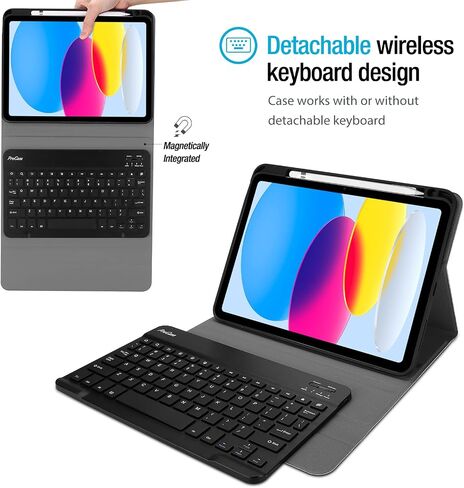 حافظة لوحة المفاتيح ProCase لجهاز iPad الجيل العاشر 10.9 بوصة 2022، حافظة جلدية PU مع لوحة مفاتيح لاسلكية قابلة للفصل مغناطيسيًا لجهاز iPad الجيل العاشر A2696 A2757 A2777 - أزرق سماوي in Saudi Arabia