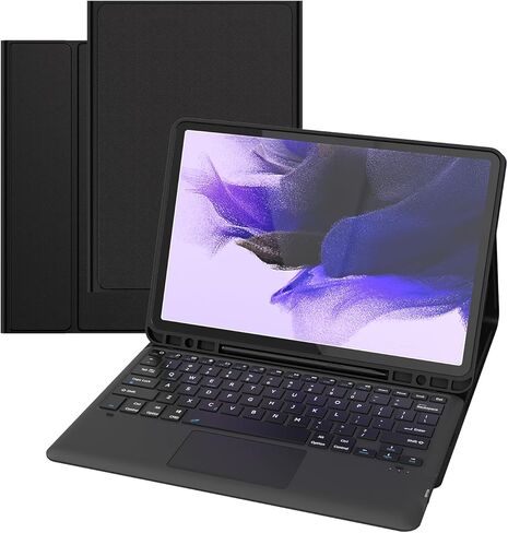 دومون حافظة كيبورد لجهاز سامسونج جالكسي تاب S7 FE 12.4 انش 2021 - غطاء لوحة مفاتيح مغناطيسي ذكي لاسلكي مقاوم للماء وقابل للفصل للوحة التحكم باللمس لجهاز S7 FE SM-T730/T736 مع حامل قلم S (اسود) in Kuwait