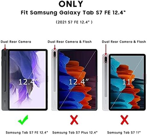 دومون حافظة كيبورد لجهاز سامسونج جالكسي تاب S7 FE 12.4 انش 2021 - غطاء لوحة مفاتيح مغناطيسي ذكي لاسلكي مقاوم للماء وقابل للفصل للوحة التحكم باللمس لجهاز S7 FE SM-T730/T736 مع حامل قلم S (اسود) in Kuwait