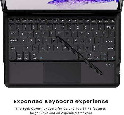 دومون حافظة كيبورد لجهاز سامسونج جالكسي تاب S7 FE 12.4 انش 2021 - غطاء لوحة مفاتيح مغناطيسي ذكي لاسلكي مقاوم للماء وقابل للفصل للوحة التحكم باللمس لجهاز S7 FE SM-T730/T736 مع حامل قلم S (اسود) in Kuwait