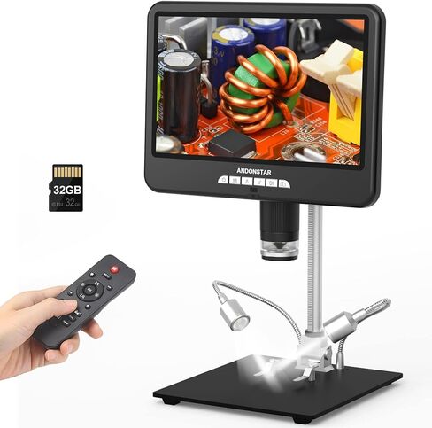 Andonstar Coin مجهر رقمي للعملات المعدنية الخطأ، مجهر رقمي 330X HDMI 2160P UHD سجل فيديو، AD207S PRO 7 بوصة LCD مجهر فيديو بيولوجي للبالغين، بطاقة SD 32 جيجا، 5 قطع شرائح in Kuwait