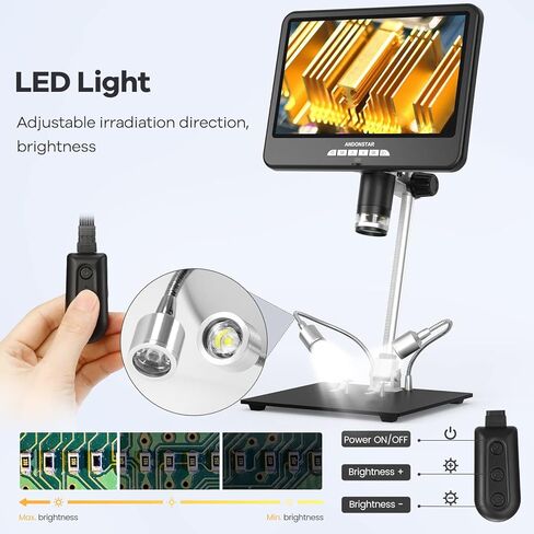 Andonstar Coin مجهر رقمي للعملات المعدنية الخطأ، مجهر رقمي 330X HDMI 2160P UHD سجل فيديو، AD207S PRO 7 بوصة LCD مجهر فيديو بيولوجي للبالغين، بطاقة SD 32 جيجا، 5 قطع شرائح in Kuwait