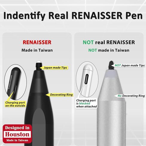 رينايسير قلم ستايلس 530 من رافاييل للسطح، ذيل ناعم وممحاة مزدوجة، مصمم في هيوستن، صنع في تايوان، شحن USB-C، حساسية ضغط 4096، لجهاز سيرفس برو 9 وبرو 8/ لابتوب 5 in Kuwait