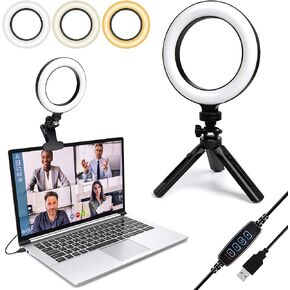 Scohc Video Conference Lighting, 6 inches Ring Light with Flexible Clip Tripod Stand, Lighting with 3 Color Modes & 10 Levels Dimmable for Zoom Call, Remote Working, Live Streaming, Makeup, Tiktok in Kuwait