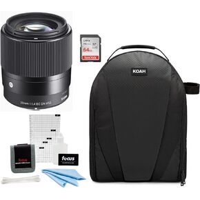 Sigma 30mm F1.4 DC DN Contemporary Lens for Nikon Z Mount Mirrorless Camera with LH586-01 Lens Hood (Black) Bundle with Sling Camera Bag, 64 GB SDXC Memory Card, Cleaning and Accessory Kit (4 Items) in Kuwait