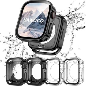 عبوة من 4 قطع من Kawoco متوافقة مع حافظة ساعة Apple المقاومة للماء مقاس 45 مم سلسلة 9/8/7 مع واقي شاشة من الزجاج المقوى، غطاء حماية كامل 2 في 1 لملحقات iWatch مقاس 45 مم in Kuwait