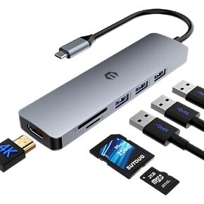 محطة إرساء، موزع USB C 6 في 1 مع مخرج HDMI 4K، وقارئ بطاقات SD/TF، ​​ومنفذ USB 3.0 حتى 5 جيجابت في الثانية، متوافق مع أجهزة الكمبيوتر المحمول والأجهزة الأخرى من النوع C in Kuwait