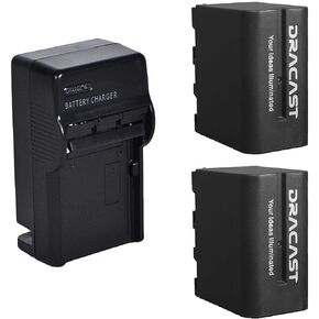 Dracast 2 Pack Battery and Wall Charger Kit | 6600 mAh Rechargeable Li-Ion Batteries and Wall Charger for Sony NP F550, F530, F970, F960, F770, F750, F330 in Kuwait