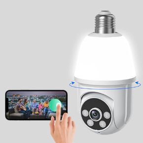كاميرا مراقبة SHARKPOP 1080P بمصباح كهربائي، مراقبة لاسلكية داخلية وخارجية واي فاي، اكتشاف الإنسان، عرض مباشر، رؤية ليلية ملونة، كاميرا قبة بانورامية 360 درجة، صوت ثنائي الاتجاه، تخزين سحابي in Kuwait