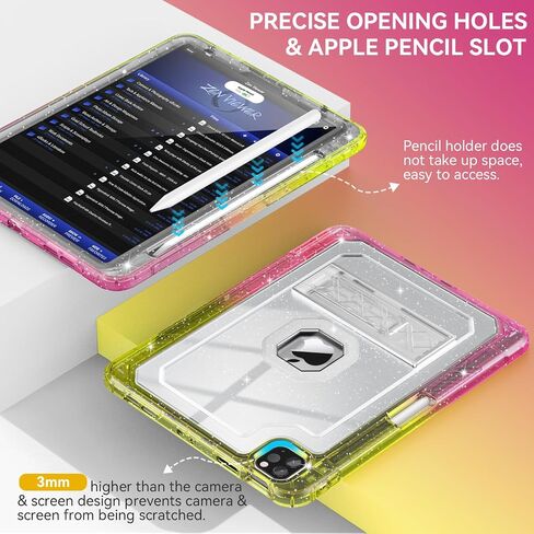 حافظة ZoneFoker لجهاز iPad Pro 12.9 الجيل السادس/الخامس/الرابع/الثالث 2022/2021/2020/2018، غطاء حافظة iPad Pro مقاس 12.9 بوصة مع حامل أقلام، قوي وخفيف الوزن مع مسند للفتيات والنساء، وردي لامع in Kuwait