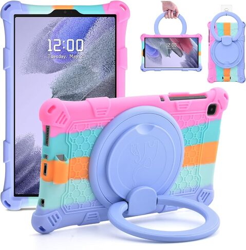 حافظة سيليكون DETUOSI لجهاز Samsung Galaxy Tab A7 Lite 8.7 بوصة موديل 2021 (SM-T220/T225/T227u) مع حامل دوار، حافظة حماية ناعمة خفيفة الوزن متعددة الزوايا لجهاز Galaxy Tab A7 Lite، وردي مبهر in Saudi Arabia