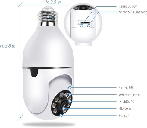 TIENCIY Pan Tilt Security Light Camera, Full-HD 1080P Wireless Wi-Fi IP Camera, Home Surveillance CCTV Cameras with Motion Auto Tracking/Siren Alarm/Night Vision/Remote Viewing/Two-Way Audio in Kuwait