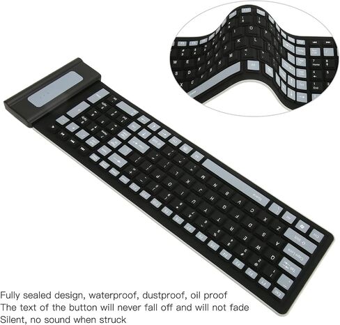 103 Keys Wireless Foldable Silicone Keyboard, Portable Soft Touch Flexible Keyboard Roll Up Keyboard with USB Receiver, Silent Typing Waterproof Keyboard for PC Laptop (Blue) in Saudi Arabia