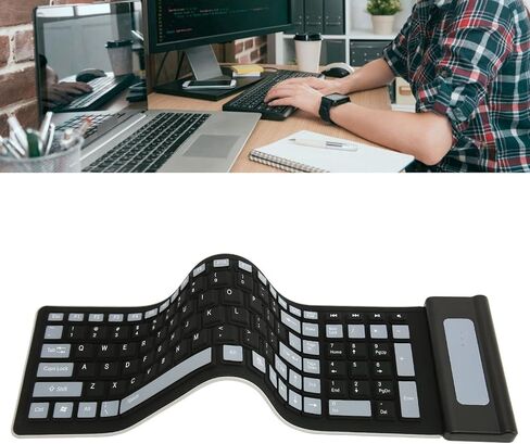 103 Keys Wireless Foldable Silicone Keyboard, Portable Soft Touch Flexible Keyboard Roll Up Keyboard with USB Receiver, Silent Typing Waterproof Keyboard for PC Laptop (Blue) in Saudi Arabia