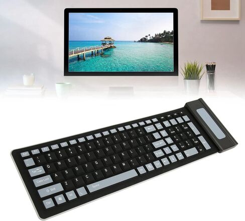 103 Keys Wireless Foldable Silicone Keyboard, Portable Soft Touch Flexible Keyboard Roll Up Keyboard with USB Receiver, Silent Typing Waterproof Keyboard for PC Laptop (Blue) in Saudi Arabia