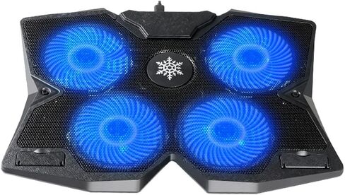كوسكين قاعدة تبريد للابتوب والنوت بوك للالعاب مع 4 مراوح هادئة واضاءة LED زرقاء، 2 USB لاجهزة اللابتوب مقاس 10-17 انش in Kuwait