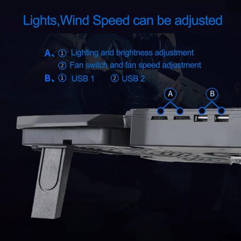 كوسكين قاعدة تبريد للابتوب والنوت بوك للالعاب مع 4 مراوح هادئة واضاءة LED زرقاء، 2 USB لاجهزة اللابتوب مقاس 10-17 انش in Kuwait