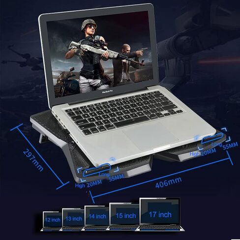 كوسكين قاعدة تبريد للابتوب والنوت بوك للالعاب مع 4 مراوح هادئة واضاءة LED زرقاء، 2 USB لاجهزة اللابتوب مقاس 10-17 انش in Kuwait