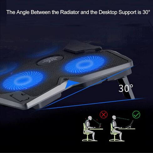 كوسكين قاعدة تبريد للابتوب والنوت بوك للالعاب مع 4 مراوح هادئة واضاءة LED زرقاء، 2 USB لاجهزة اللابتوب مقاس 10-17 انش in Kuwait
