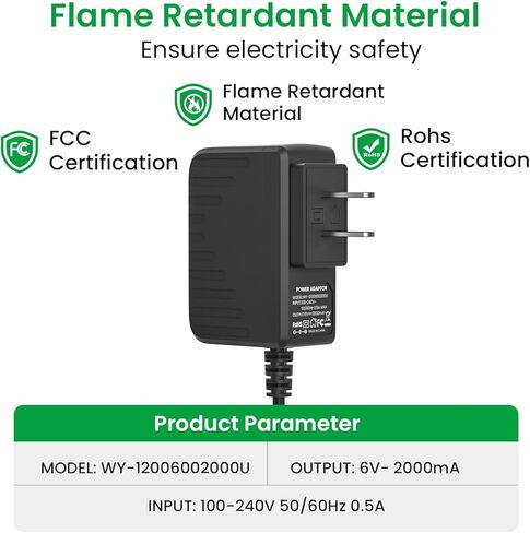 Auspow 6V 2A مزود طاقة تيار متردد 100-240 فولت إلى تيار مستمر 6 فولت 2 أمبير للذراع مراقبة ضغط الدم سلة المهملات جرس الباب إنذار موزعات الصابون مكبر صوت مراقبة الطفل/أرجوحة (5.5 × 2.1 مم) in Kuwait