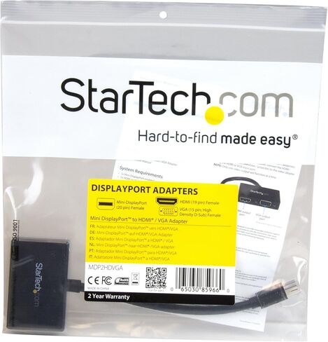 StarTech.com Mini DisplayPort إلى HDMI وVGA - محول سفر 2 في 1 - محول Mini DisplayPort إلى VGA - Mini DP إلى HDMI Dongle - محول الشاشة (MDP2HDVGA)، أسود in Saudi Arabia