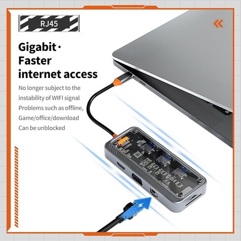 موزع USB نوع سي متعدد المنافذ 10 في 1 من هواف اند جينز، مع 3 منافذ USB 3.0 عالية السرعة، 4K HDMI، 1080p VGA، جيجابت ايثرنت، مقبس صوت 3.5 ملم، فتحات بطاقة SD/TF، شحن PD 100 واط in Saudi Arabia