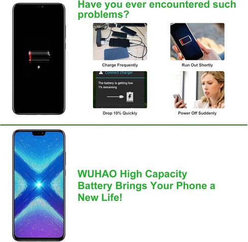 بطارية بديلة WUHAO لهاتف Huawei Honor 8X، 8X JSN-L22 JSN-L23 لبطارية HB386590ECW مع طقم إصلاح أدوات الشريط اللاصق in Kuwait
