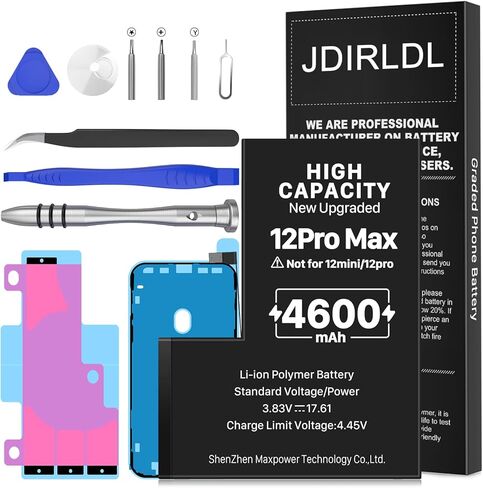 (4600mAh) Battery for iPhone 12 Pro max,(Model: A2410 A2411 A2412 A2342) Replacement Battery with High Capacity for iPhone 12 Pro max with Full Remove Repair Tool Kit.lk in Kuwait