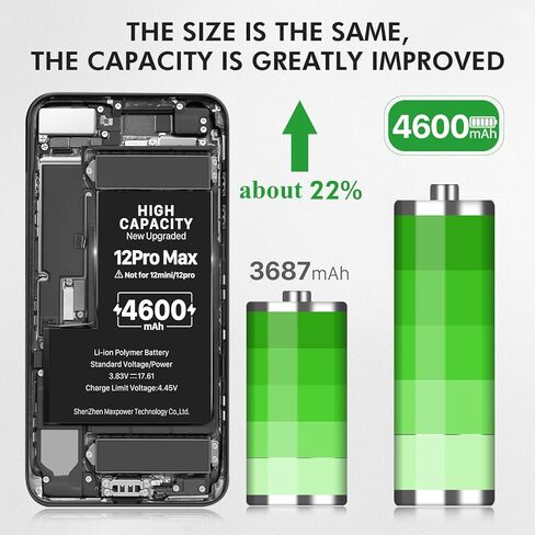 (4600mAh) Battery for iPhone 12 Pro max,(Model: A2410 A2411 A2412 A2342) Replacement Battery with High Capacity for iPhone 12 Pro max with Full Remove Repair Tool Kit.lk in Kuwait