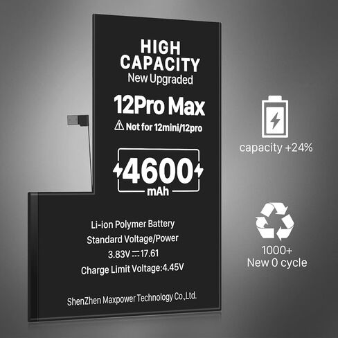 (4600mAh) Battery for iPhone 12 Pro max,(Model: A2410 A2411 A2412 A2342) Replacement Battery with High Capacity for iPhone 12 Pro max with Full Remove Repair Tool Kit.lk in Kuwait
