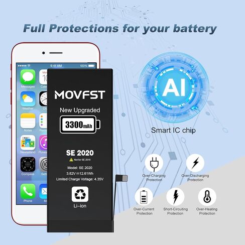 Replacement Battery for iPhone SE 2020 2nd Gen,3300mAh Li-ion Polymer High Capacity Battery Fit for iPhone SE 2020 2nd Gen Model A2275 A2296 A2298 with Repair Tool Kits in Kuwait