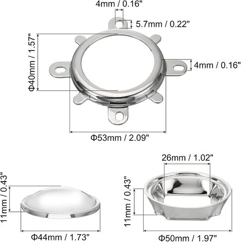 PATIKIL 44mm LED Lens Optical Glass Kit, 120 Degree Convex Len Reflector Collimator with Fixed Bracket Holder for 20W to 100W High Power LED COB Light Chip Focus in Saudi Arabia