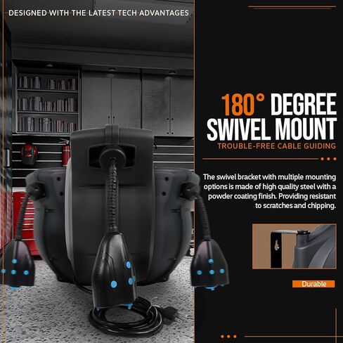 تمديد بكرة الحبل الفائق 12AWG × 50 قدم (3) IP64 مقاوم للماء مصنف عند 15 أمبير 1875 وات تراجع بطيء متقدم in Kuwait