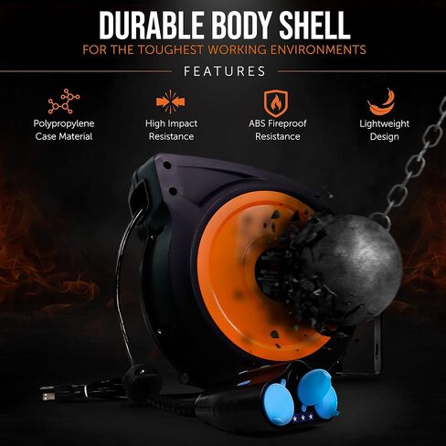 تمديد بكرة الحبل الفائق 12AWG × 50 قدم (3) IP64 مقاوم للماء مصنف عند 15 أمبير 1875 وات تراجع بطيء متقدم in Kuwait