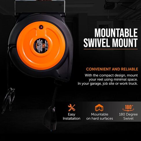 تمديد بكرة الحبل الفائق 12AWG × 50 قدم (3) IP64 مقاوم للماء مصنف عند 15 أمبير 1875 وات تراجع بطيء متقدم in Kuwait