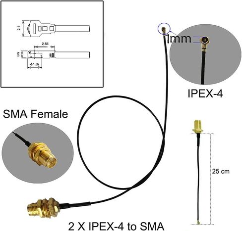 هوائي راوتر واي فاي ثنائي النطاق 8dBi 2.4G/5G 5.8MHz مع مقبس RP-SMA ذكر (هوائي + 25 سم RP-SMA MHF4/IPX ضفيرة) in Saudi Arabia
