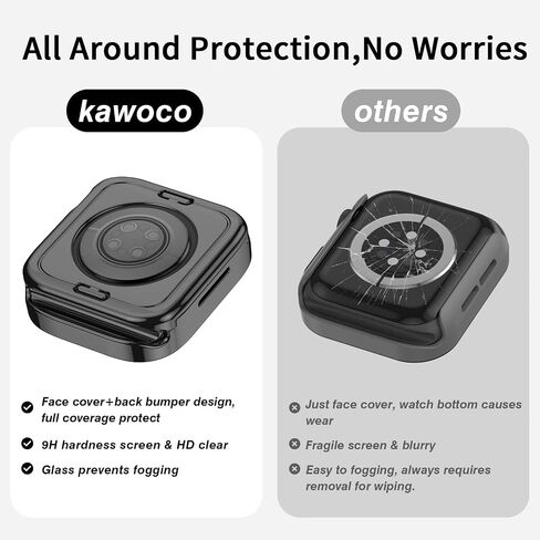 عبوة من 4 قطع من Kawoco متوافقة مع حافظة ساعة Apple المقاومة للماء مقاس 45 مم سلسلة 9/8/7 مع واقي شاشة من الزجاج المقوى، غطاء حماية كامل 2 في 1 لملحقات iWatch مقاس 45 مم in Kuwait