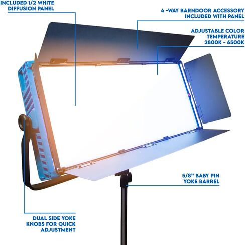Dracast Kala Plus Series 3000 Bicolor LED Video Light | Adjustable 3200K - 5600K | App Control | Dimmable 0-100% | CRI & TLCI 96+ | V-Mount Battery Plate | Barn Doors and Diffusion Panel Included in Saudi Arabia