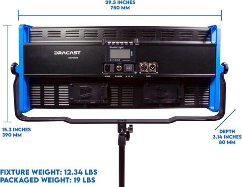 Dracast Kala Plus Series 3000 Bicolor LED Video Light | Adjustable 3200K - 5600K | App Control | Dimmable 0-100% | CRI & TLCI 96+ | V-Mount Battery Plate | Barn Doors and Diffusion Panel Included in Saudi Arabia