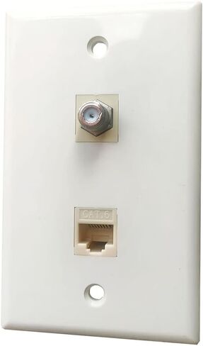 BOPLAT Single Gang CAT6 Ethernet Coax Wall Plate Light اللوز - CAT 6 RJ45 لوحة غطاء محورية أنثى إلى أنثى لكابلات شبكة CAT6/CAT5e وتلفزيون الكابل in Kuwait