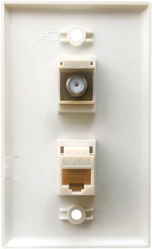 BOPLAT Single Gang CAT6 Ethernet Coax Wall Plate Light اللوز - CAT 6 RJ45 لوحة غطاء محورية أنثى إلى أنثى لكابلات شبكة CAT6/CAT5e وتلفزيون الكابل in Kuwait