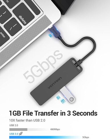 VENTION USB C Hub, USB Type C to USB Adapter with 4 USB 3.0 Ports, Thunderbolt 3 USB 3.0 Port with Powered Support, USB Hub for Laptops, MacBook Pro/Air 2020/2019 and More USB Type C Devices 0.5FT in Saudi Arabia