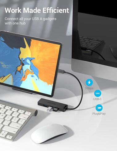 VENTION USB C Hub, USB Type C to USB Adapter with 4 USB 3.0 Ports, Thunderbolt 3 USB 3.0 Port with Powered Support, USB Hub for Laptops, MacBook Pro/Air 2020/2019 and More USB Type C Devices 0.5FT in Saudi Arabia