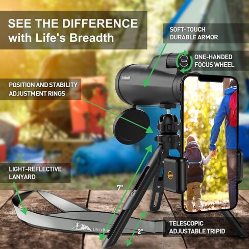 12x56 Monocular Telescope with Smartphone Adapter and Upgraded Tripod, HD Handheld Telescope - High Powered Monocular Scope for Adults - Birdwatching, Gifts for Men Him Dad Husband Boyfriend (Green) in Saudi Arabia