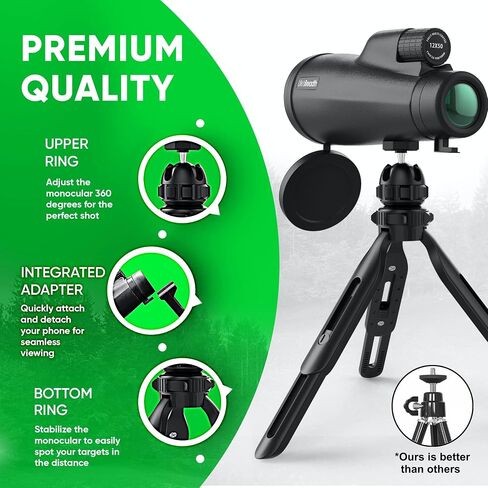 12x56 Monocular Telescope with Smartphone Adapter and Upgraded Tripod, HD Handheld Telescope - High Powered Monocular Scope for Adults - Birdwatching, Gifts for Men Him Dad Husband Boyfriend (Green) in Saudi Arabia