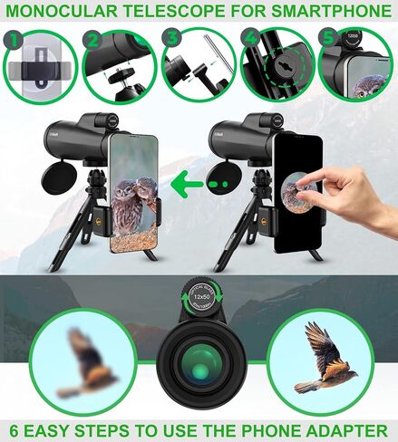 12x56 Monocular Telescope with Smartphone Adapter and Upgraded Tripod, HD Handheld Telescope - High Powered Monocular Scope for Adults - Birdwatching, Gifts for Men Him Dad Husband Boyfriend (Green) in Saudi Arabia