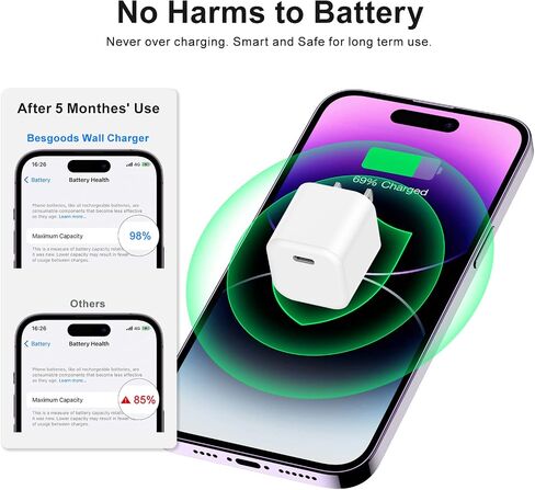 كتلة شاحن USB C، محول طاقة شاحن الهاتف Besgoods C نوع شحن سريع مكعب قابس حائط متوافق مع iPhone 17 16 15 Pro Max 14 13 12 11 SE XR XS X 8 iPad Watch - أبيض، 3 عبوات in Kuwait