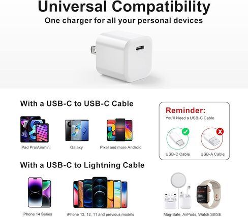 كتلة شاحن USB C، محول طاقة شاحن الهاتف Besgoods C نوع شحن سريع مكعب قابس حائط متوافق مع iPhone 17 16 15 Pro Max 14 13 12 11 SE XR XS X 8 iPad Watch - أبيض، 3 عبوات in Kuwait