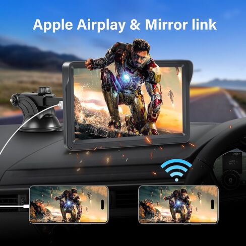 Apple CarPlay، ستيريو سيارة محمول لاسلكي Apple Carplay & Android Auto، شاشة لمس IPS 7 بوصة، راديو سيارة محمول مع بلوتوث حر اليدين/وصلة مرآة/AirPlay/Siri/USB/TF/AUX/FM in Kuwait